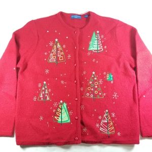 Karen Scott Christmas Sweater Cardigan 100% Wool